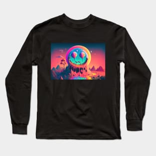 Paint Drip Smiley Face Mountain - Psychedelic Landscape - Paint Dripping 3D Illustration - Colorful Haunted Nature Scene Long Sleeve T-Shirt